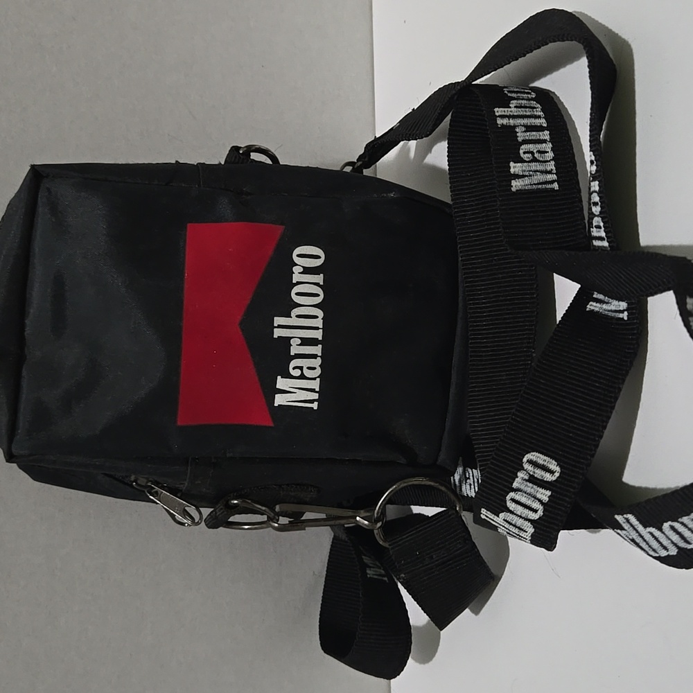 Vintage Marlboro Crossbody 3.5” X 5.5” Pouch Black Nylon  Bag With Strap 1990’s